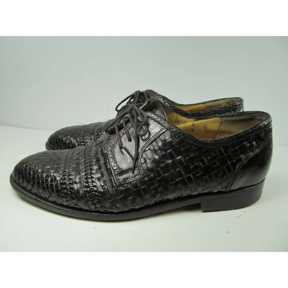 Dino Monti Ante Vintage Mens Black Leather Woven Lace Up Oxfords Size US 9 D